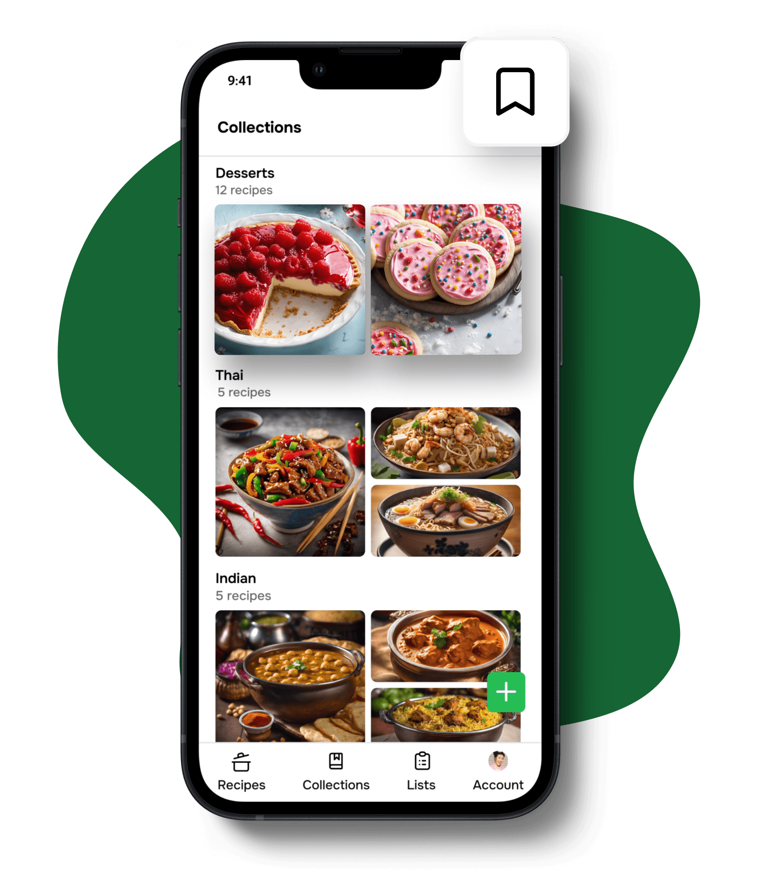 The Flavorish app showing different AI generated recipes listed.