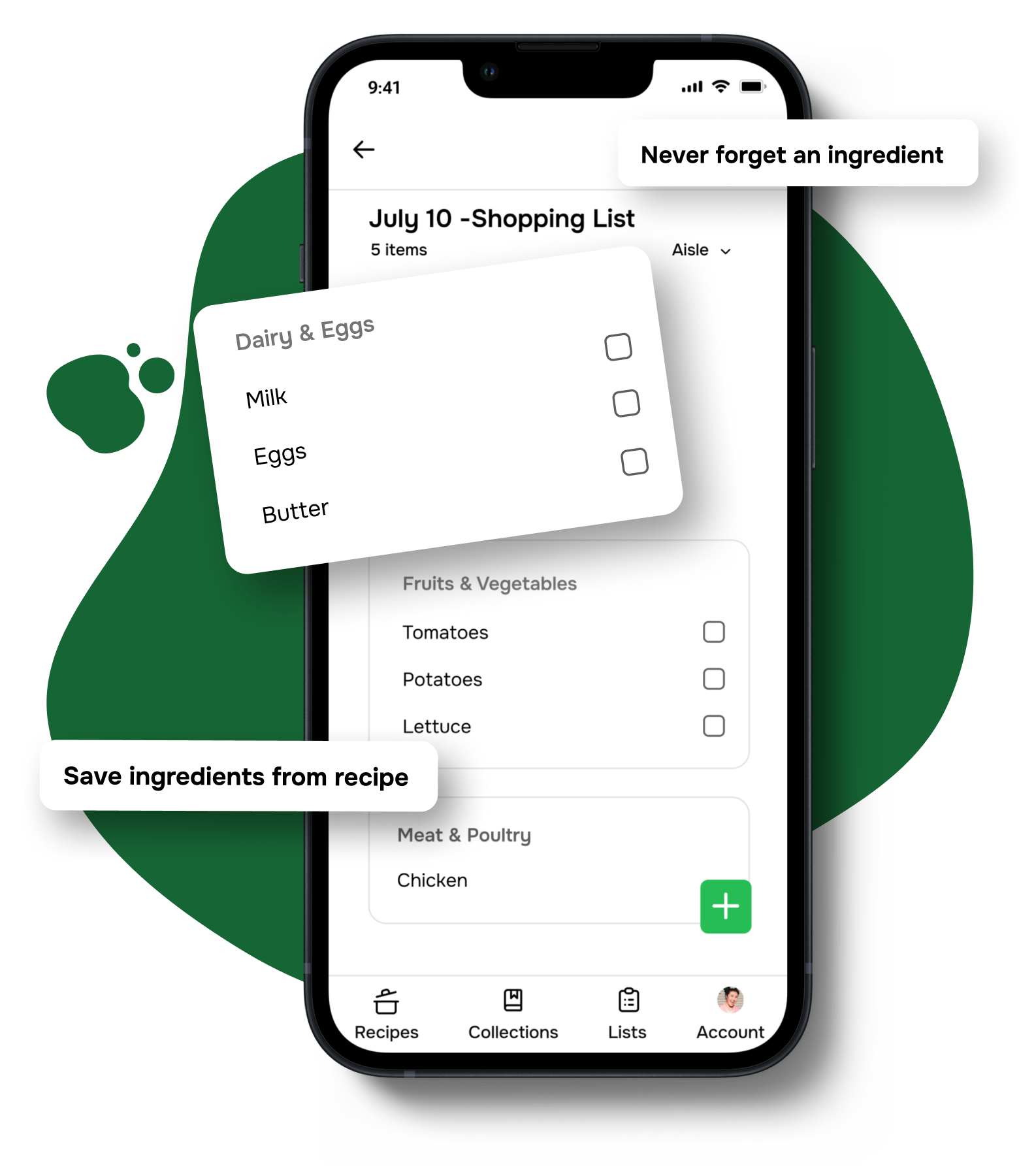 Sample of a grocery list on the Flavorish app.