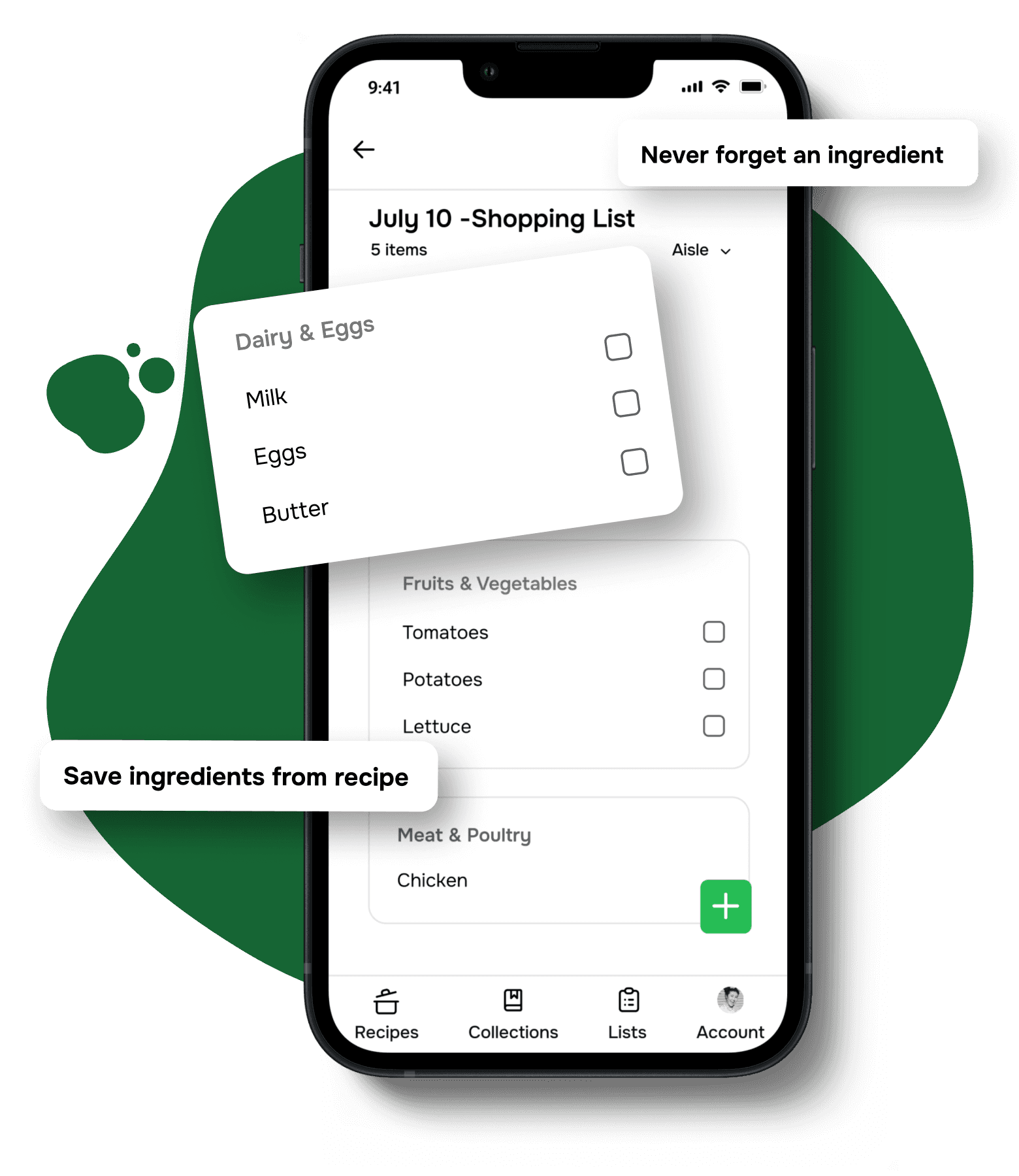 Sample of a grocery list on the Flavorish app.